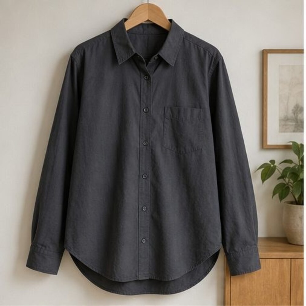 Charcoal Poplin Button Down Shirt